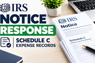 draft an irs notice response letter, organize schedule c business expense record