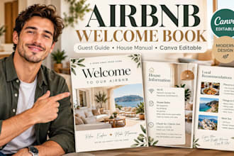 design an airbnb welcome book, guest guide and house manual in canva