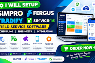 simpro fergus tradify servicem8 field service scheduling timesheets integration