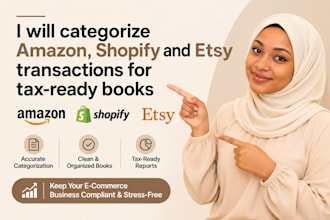 categorize amazon, shopify and etsy transactions for tax ready books