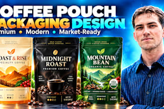 design product packaging, artisan coffee pouch packaging and beer can label