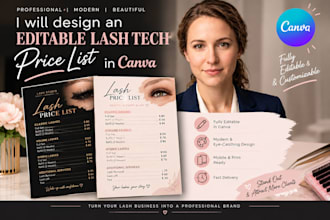 design an editable lash tech price list in canva