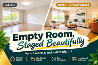 virtually stage vacant rental and real estate photos with realistic furniture