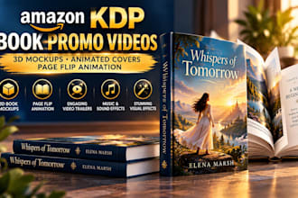 create amazon KDP book promo videos with 3d mockups and page flip animation