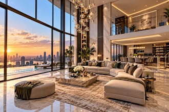 design luxury penthouse villa mansion duplex interior rendering