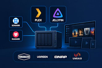 fully setup plex jellyfin on tnas, ugreen nas, qnap, unraid with sonarr radarr