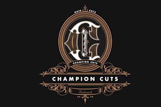 design unique champion salon barbershop logo