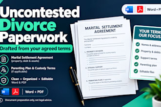 draft your uncontested divorce settlement agreement and parenting plan