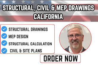 provide structural civil mep drawings engineer stamp for california city permit