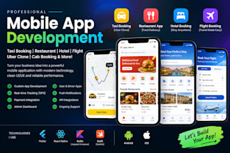 build taxi booking app resturant app ai app cab booking app hotel flight app