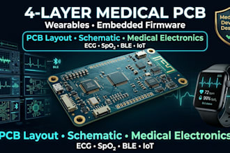 design 4 layer medical pcb, circuit, schematic, wearable and embedded firmware