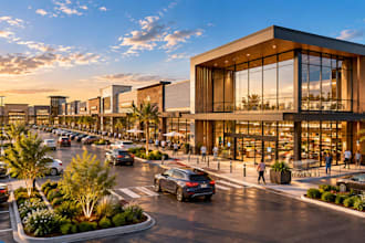 render shopping plaza supermarket retail mall exterior visualization