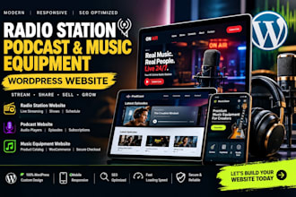 design radio station website, radio podcast website and music requipment website