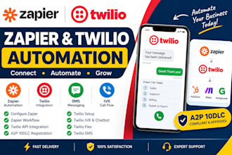 configure zapier workflow automation, setup twilio SMS, IVR, and twilio flex
