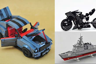 model 3d lego technic car, bike, ship, house with xml part list, pdf instruction