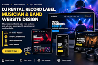 design dj rental website, record label website musician website and band website