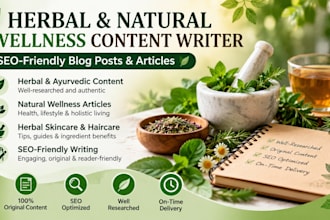 write SEO friendly herbal and natural wellness blog articles and herbal content