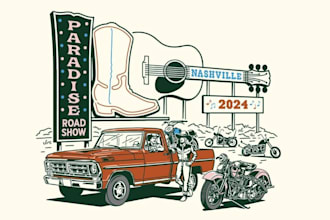 design a vintage skeleton logo with classic car and outdoor illustrations