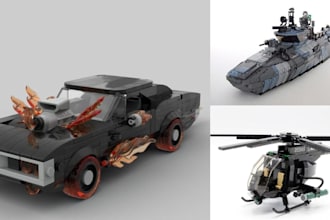 model 3d custom technic bike, cars, toys, ship, houses with manuals instructions