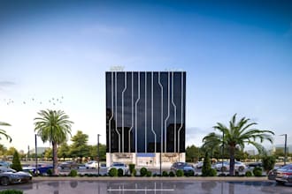 redesign commercial property, streetscape office visual,cgi tech building render