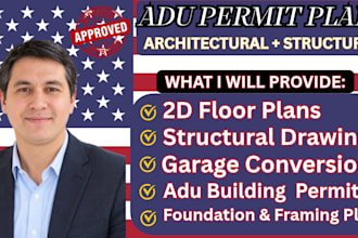 draft adu permit plans, floor p, structural drawings garage conversions ca tx fl