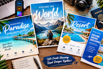 design travel posters, tourism flyers and vacation ads