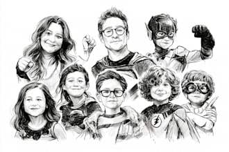 create a superhero family portrait sketch