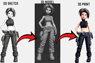 create custom 3d character models and sculpt 2d sketchs to 3d print ready models