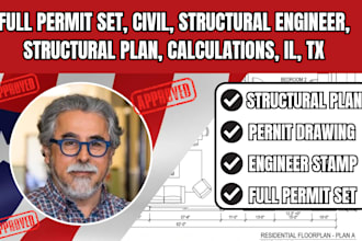 full permit set, civil, structural engineer, structural plan, calculation il tx