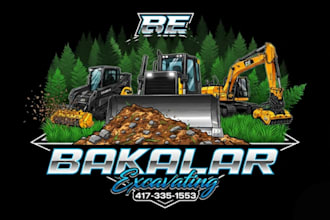 design creative excavator, skid steer and forestry mulching logo