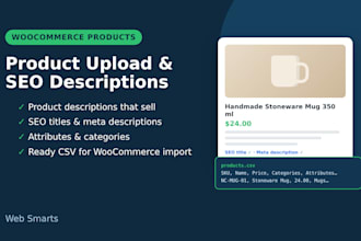 upload woocommerce products with SEO descriptions and CSV import