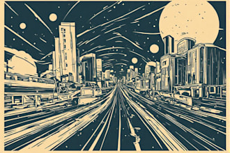 create vintage retro line art illustration