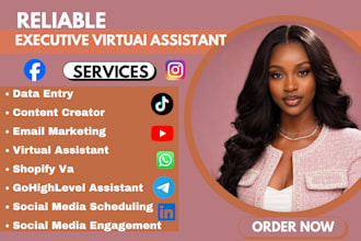 social media manager, personal executive virtual assistant, ai ghl va admin etsy