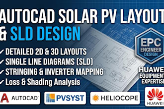 design autocad solar pv layout and single line diagram sld