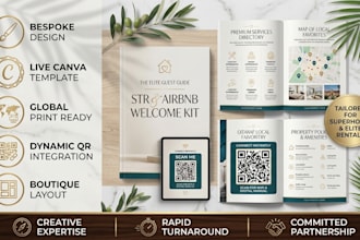 do a luxury vacation rental welcome book, guest guide and house manual in canva