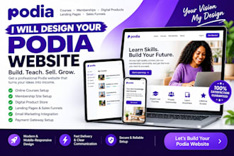 design a podia website for online courses and memberships