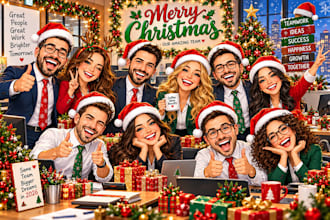 draw  group christmas caricature, family office business