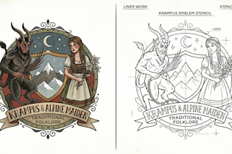 design custom traditional tattoo flash vintage emblem pinup illustration
