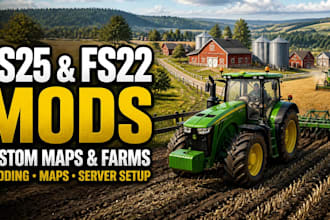 create custom fs25 and fs22 mods, maps, and farming server setups