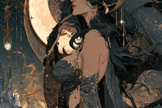 create a dark fantasy or art nouveau illustration