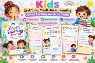 design kids gratitude, mindfulness, reading journal activity workbook for kids
