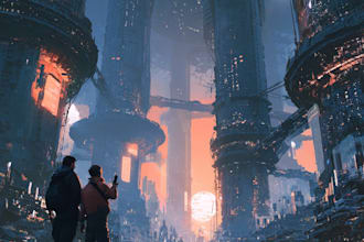 do science fiction city and cyberpunk art illustration
