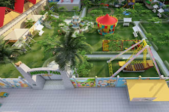cgi resort playground,amusement parks design,3d landscaped garden,kidzone render