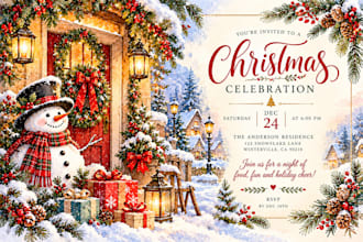 draw christmas card, invitation with watercolor