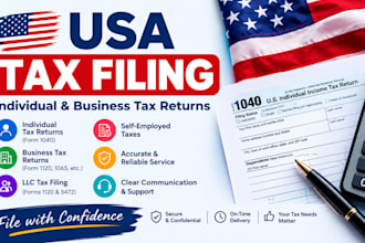 provide USA tax filing for individual and business tax return 1040, 1120, 1065