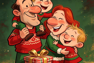 draw a family christmas caricature for your holiday gift