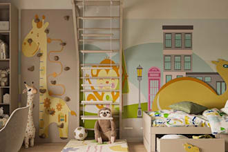redesign kids bedroom,interior furniture layout,3d play area space,cgi rendering