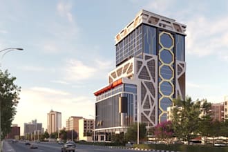 remodel commercial district,cgi high rise building, skyscraper,parametric design