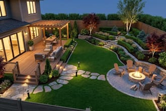 design garden, backyard and overall landscape layout with 2d or 3d visuals