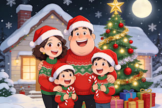 draw a custom christmas caricature cartoon for the holidays